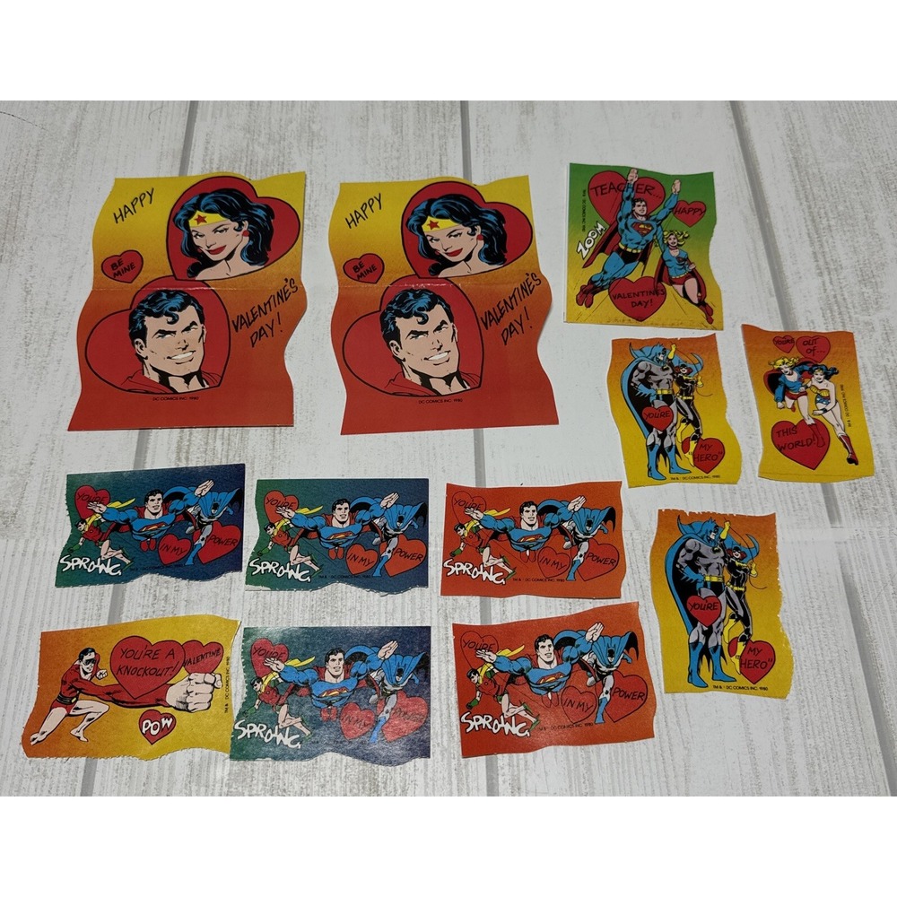 LOT OF 12 1980 VINTAGE D.C. COMICS VALENTINE CARDS ASSORTED